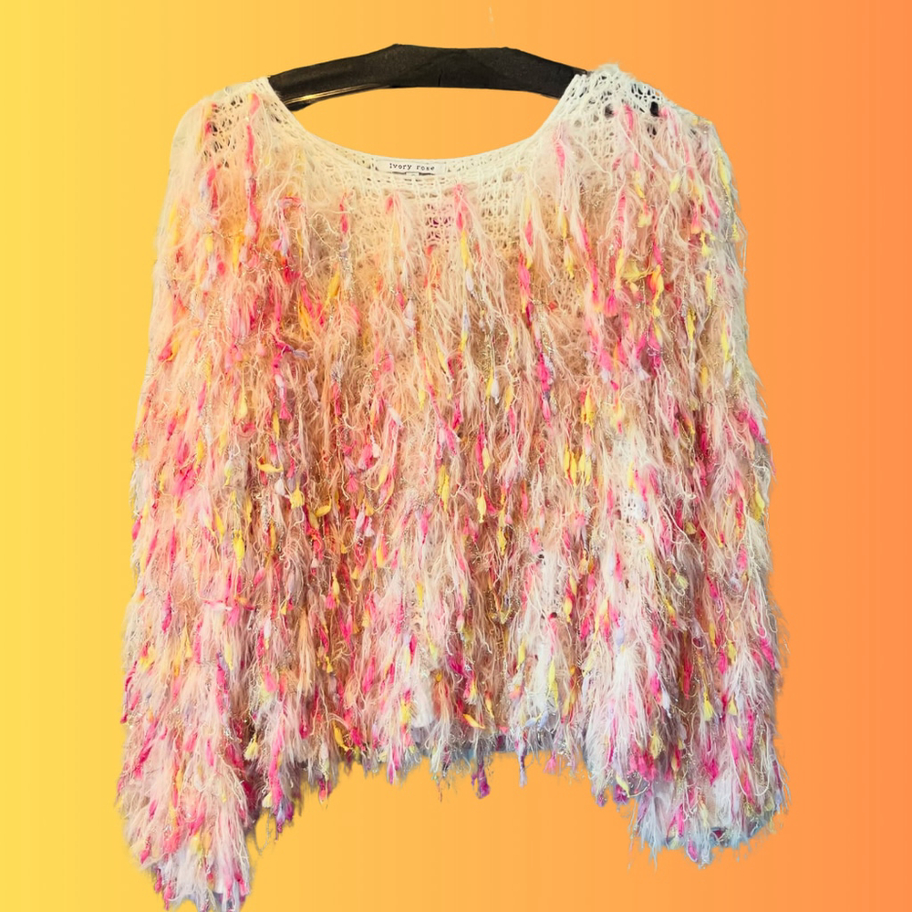 Women's Ivory Rose Sweater S White Pink